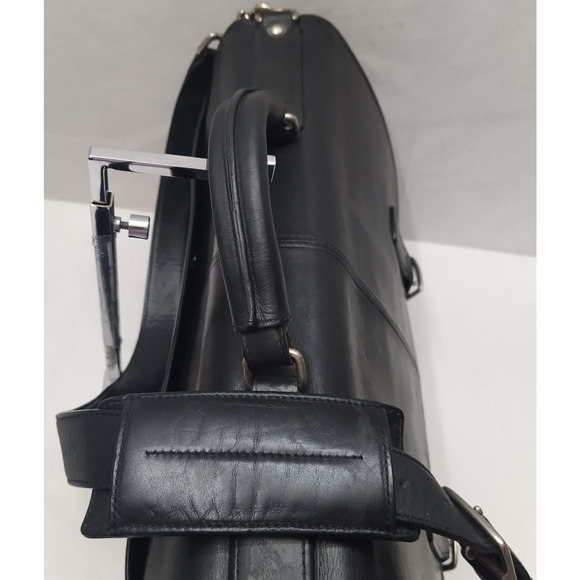 Coach Black Leather Double Pushlock Briefcase Laptop Business Crossbody Bag - Picture 4 of 16